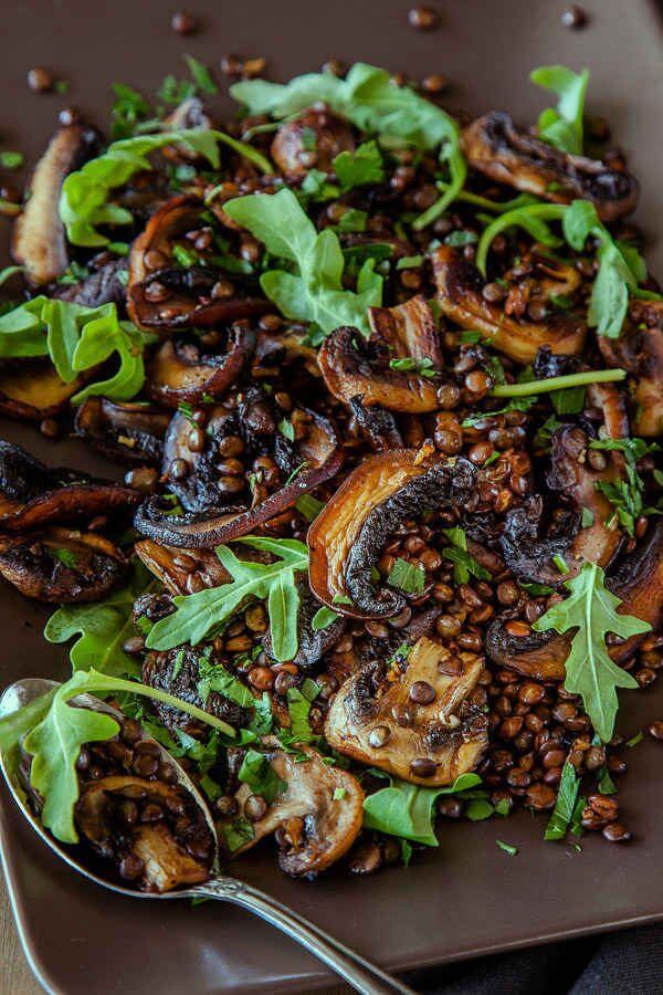 Mushroom, Lemon and Lentil Salad - this hearty vegan salad is great for lunches and picnics and can be made ahead of time. It is also gluten free. | Get the recipe at DeliciousEveryday.com