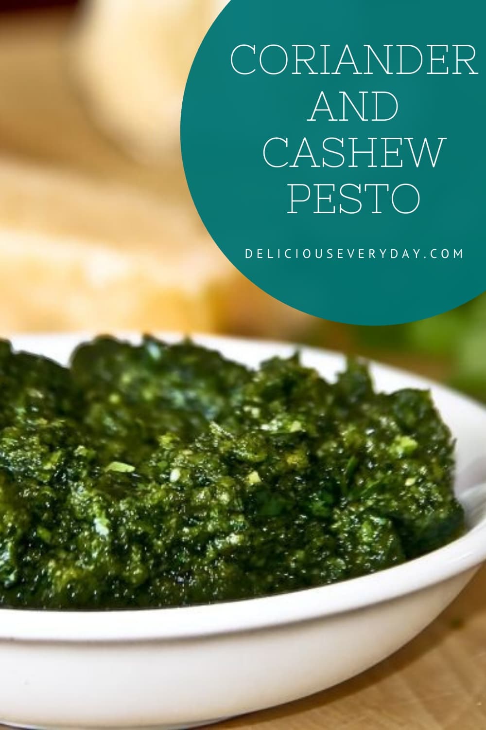 Cashew and Coriander Pesto in a white bowl