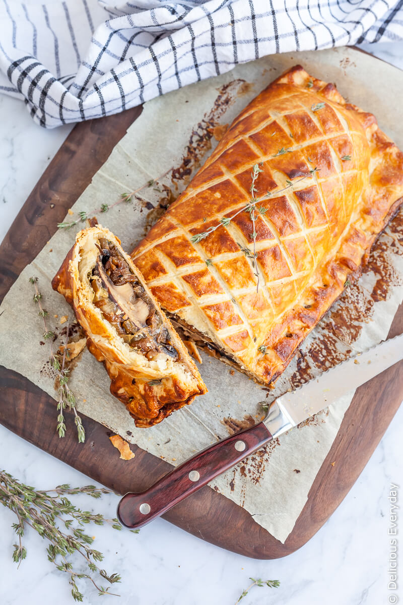 Flaky, Golden and Delicious this Vegan Mushroom Wellington is sure to take center stage at your Christmas feast