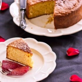 Yoghurt Cake with Sangria Poached Pears