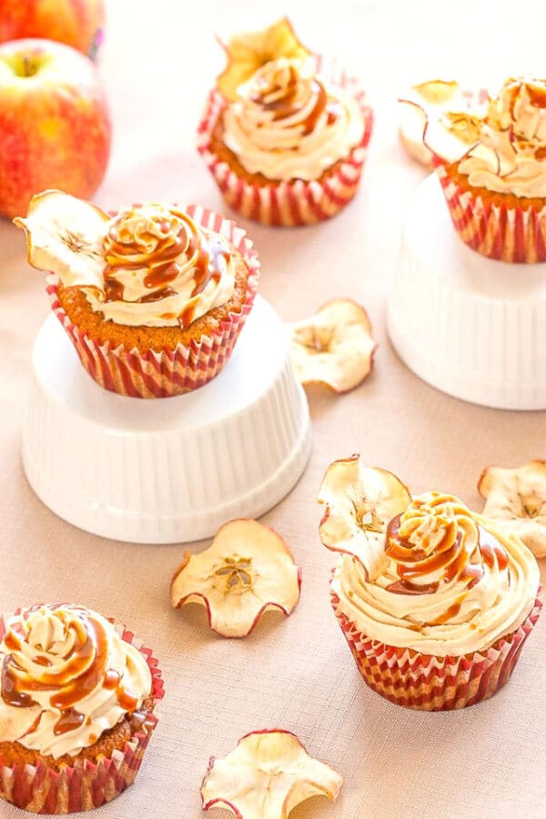 salted caramel cupcakes on serving dishes