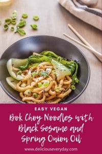 Bok Choy Noodles with Black Sesame and Spring Onion Oil