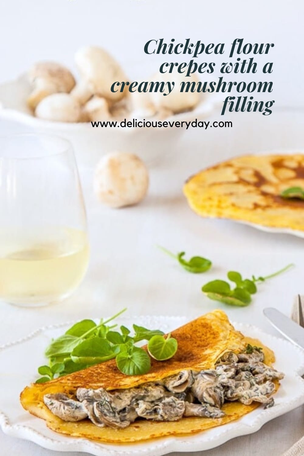Chickpea flour crepes with a creamy mushroom filling
