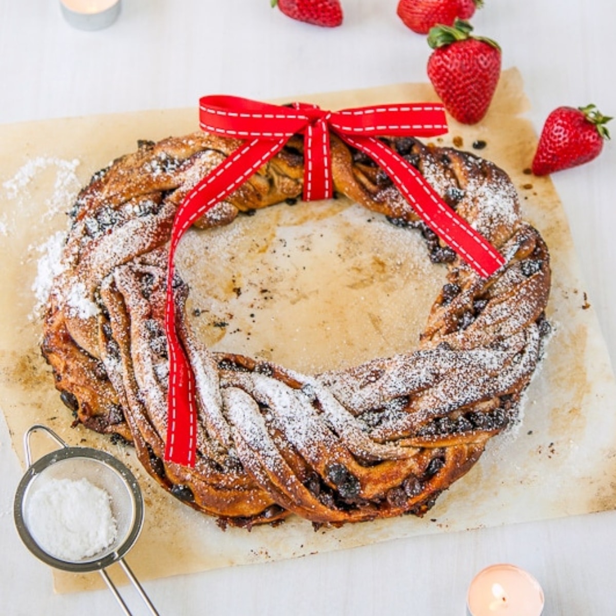 Strawberry and Chocolate Chip Christmas Wreath