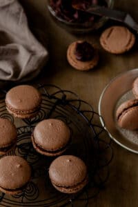 Chocolate Macarons with dark chocolate ganache