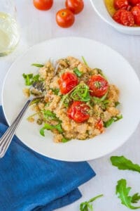 Quinoa risotto (quinotto) with roasted cherry tomatoes