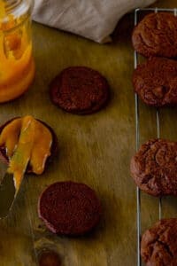 Chocolate Orange Brownie Cookies filled with Blood Orange Curd