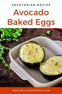 Avocado baked eggs with creme fraiche and herbs