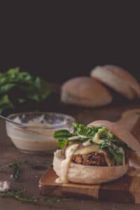Mushroom Quinoa Burgers with Roasted Garlic & Thyme Mayonnaise