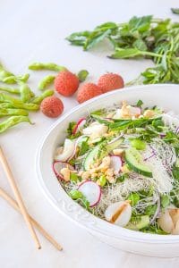 Edamame vermicelli and lychee salad recipe - a delicious, light vegan salad that is ready in 15 minutes | DeliciousEveryday.com