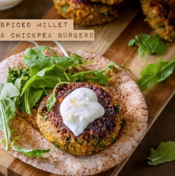 Spiced millet and chickpea burgers with preserved lemon yoghurt
