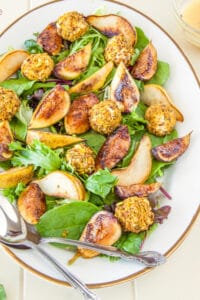 Fig and Pear Salad with Pistachio Crusted Labne