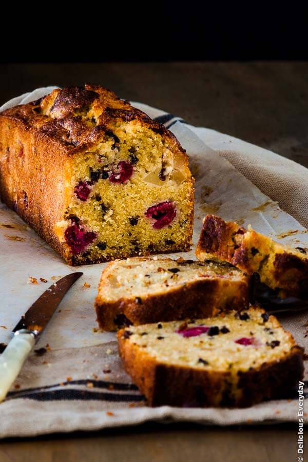 Raspberry Pear and Cacao Nib Kamut Cake | DeliciousEveryday.com