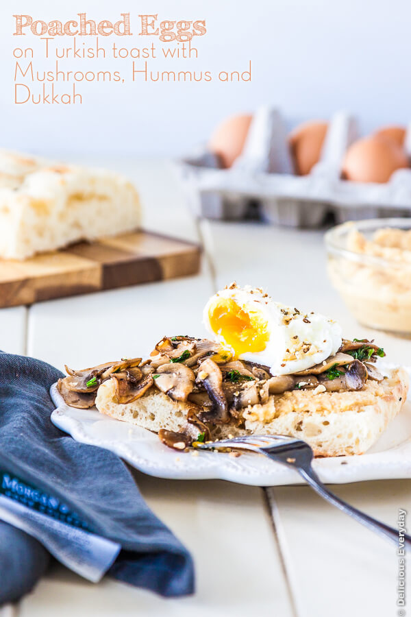 Microwave Poached Eggs with mushrooms hummus and dukkah recipe | Recipe at DeliciousEveryday.com