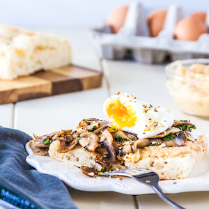Microwave Poached Egg with Mushrooms Hummus and Dukkah | DeliciousEveryday.com