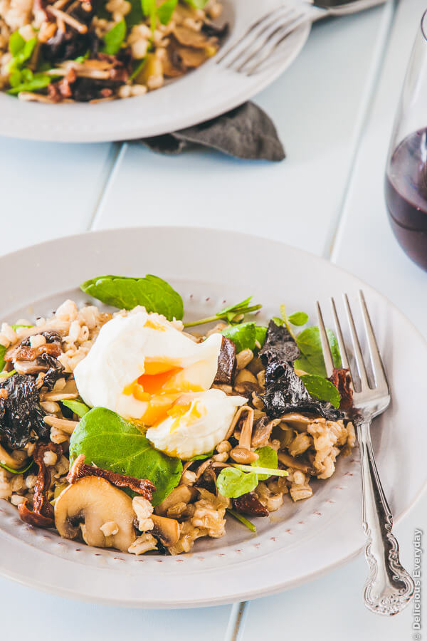 Barley and Wild Mushroom Salad with Poached Egg recipe | DeiciousEveryday.com