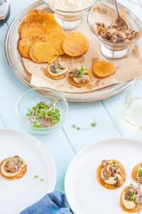 Chickpea Blini with Hummus and Mushrooms - vegan and gluten free| deliciouseveryday.com