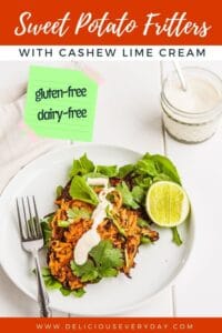 Sweet Potato Fritters with Cashew Lime Cream dairy free gluten free