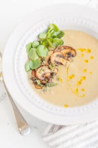Jerusalem Artichoke Soup with Mushrooms and Watercress