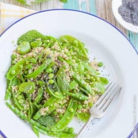 Green Spring Salad with Quinoa and a Lemon Mustard Dressing vegan