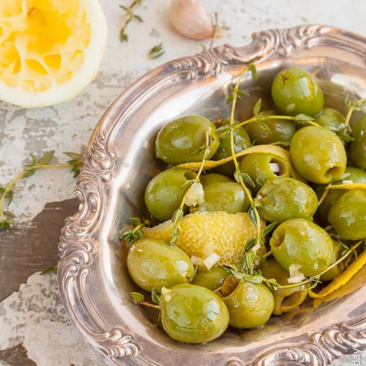 Lemon, Thyme, and Garlic Marinated Olives | Delicious Everyday