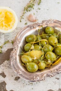 Lemon Thyme and Garlic Marinated Olives