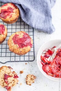 Rhubarb and Strawberry Whole Wheat Muffins