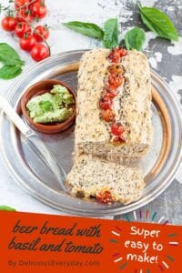 Super easy beer bread with basil and tomato