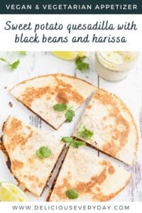 Sweet potato quesadilla with black beans and harissa vegan