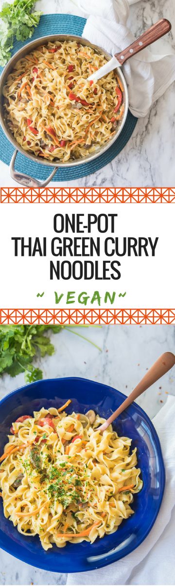 images of thai green curry noodles in serving dishes