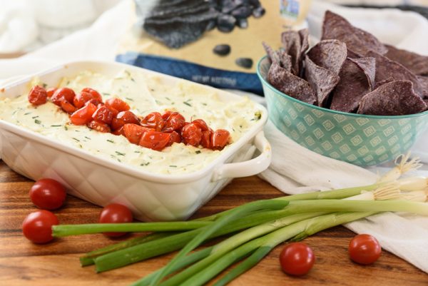 baked goat cheese dip in serving dish