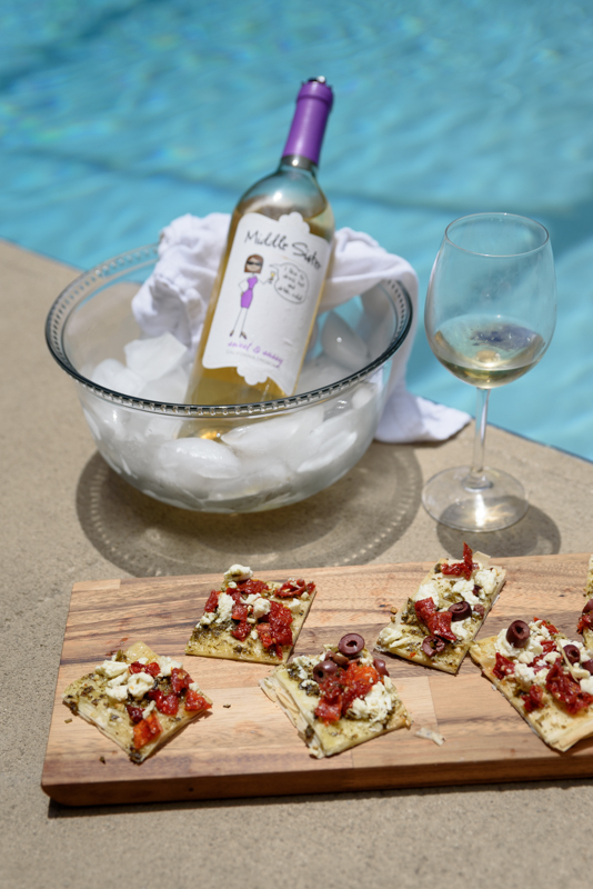 wine and flatbread by the pool 