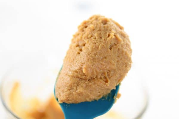 vegan peanut butter cookie dough on a spoon
