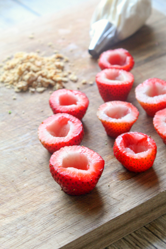 strawberries with hollow centers for cheesecake filling