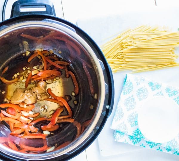 veggies and sauce in the instant pot for noodles
