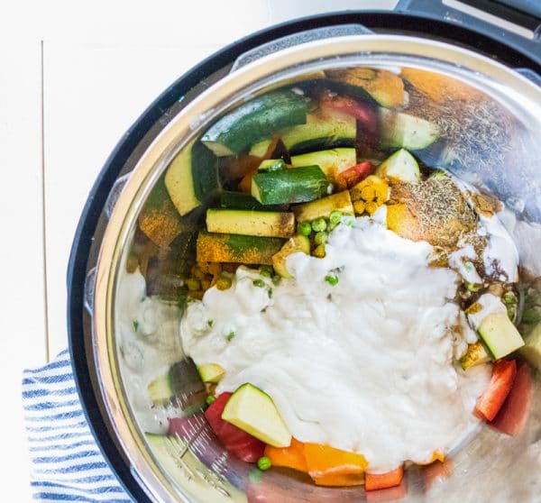 vegetable curry being made in instant pot