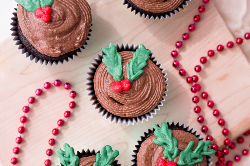 Holly Christmas Cupcakes being served