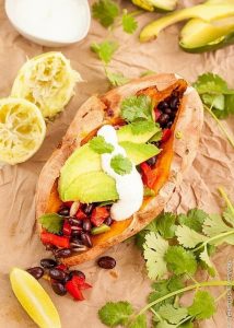 Loaded Sweet Potato With Spicy Black Beans And Cashew-Lime Cream