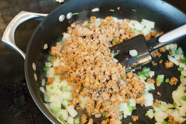 adding soy crumbles to the vegetarian chili cheese dip