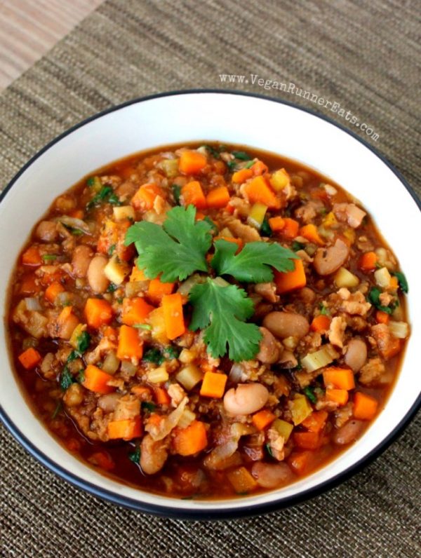 High-Protein Vegan Chili with Sweet Potatoes and TVP