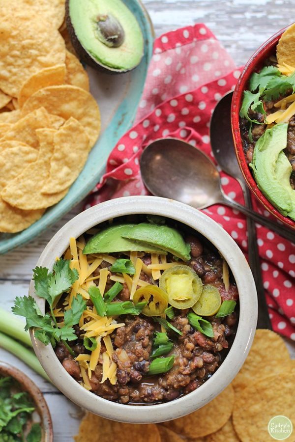 Lentil chili with pinto & black beans