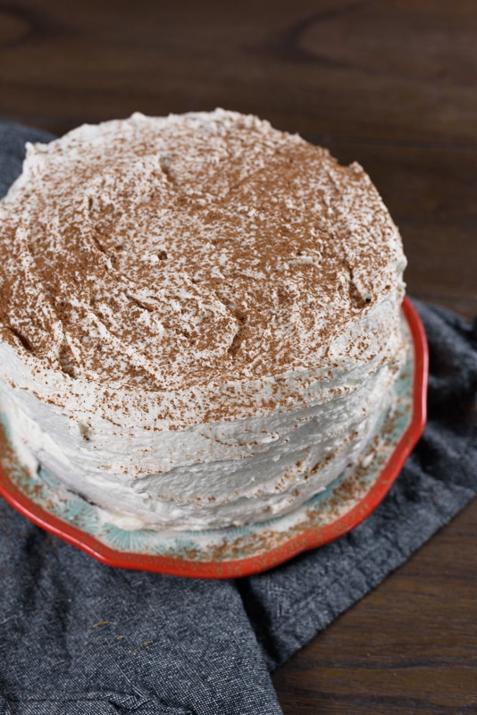 vegan chocolate quinoa cake topped with cocoa powder