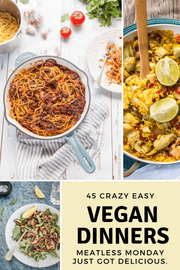 easy vegan dinner recipes in a collage