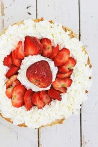 vegan cheesecake with strawberries and whipped cream