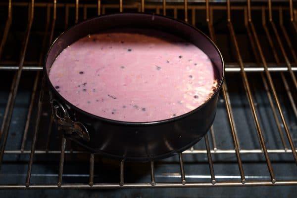 blueberry lemon yogurt cake in the oven