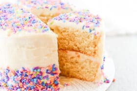vegan birthday cake with frosted layers