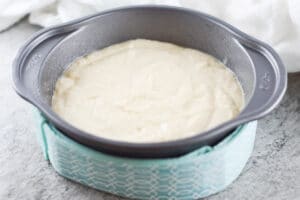 vegan cake batter in baking pan