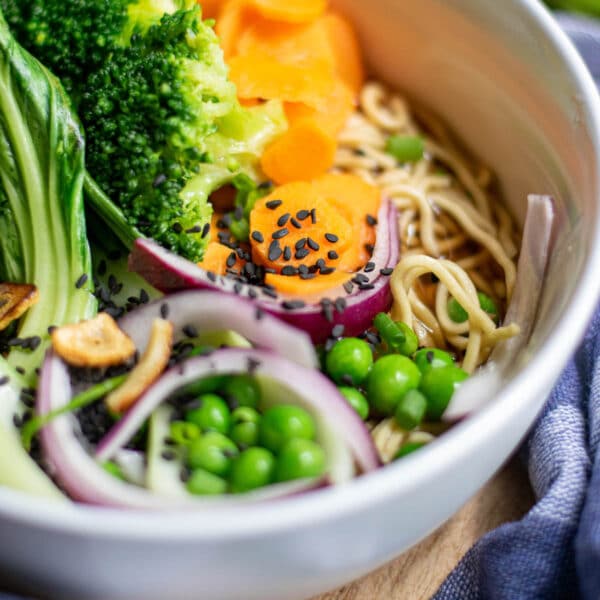 close up of vegan ramen noodle soup