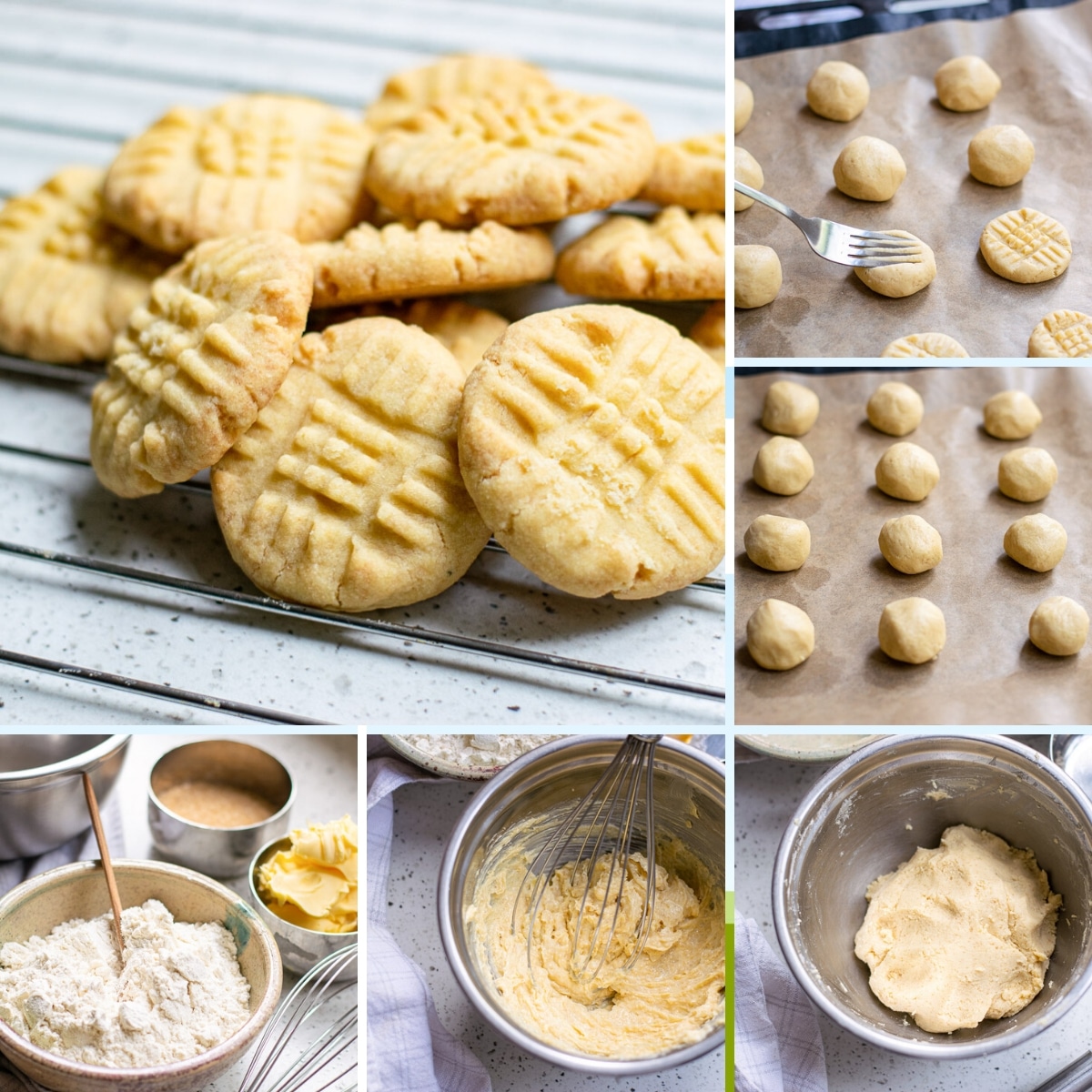 collage of images showing someone making vegan shortbread cookies
