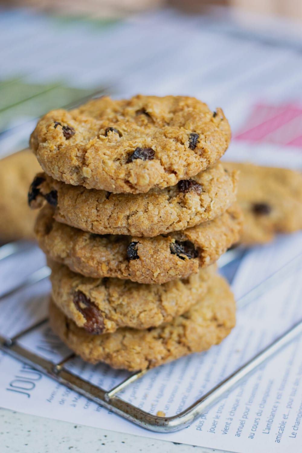 stack of vegan oatmeal raisin cookies